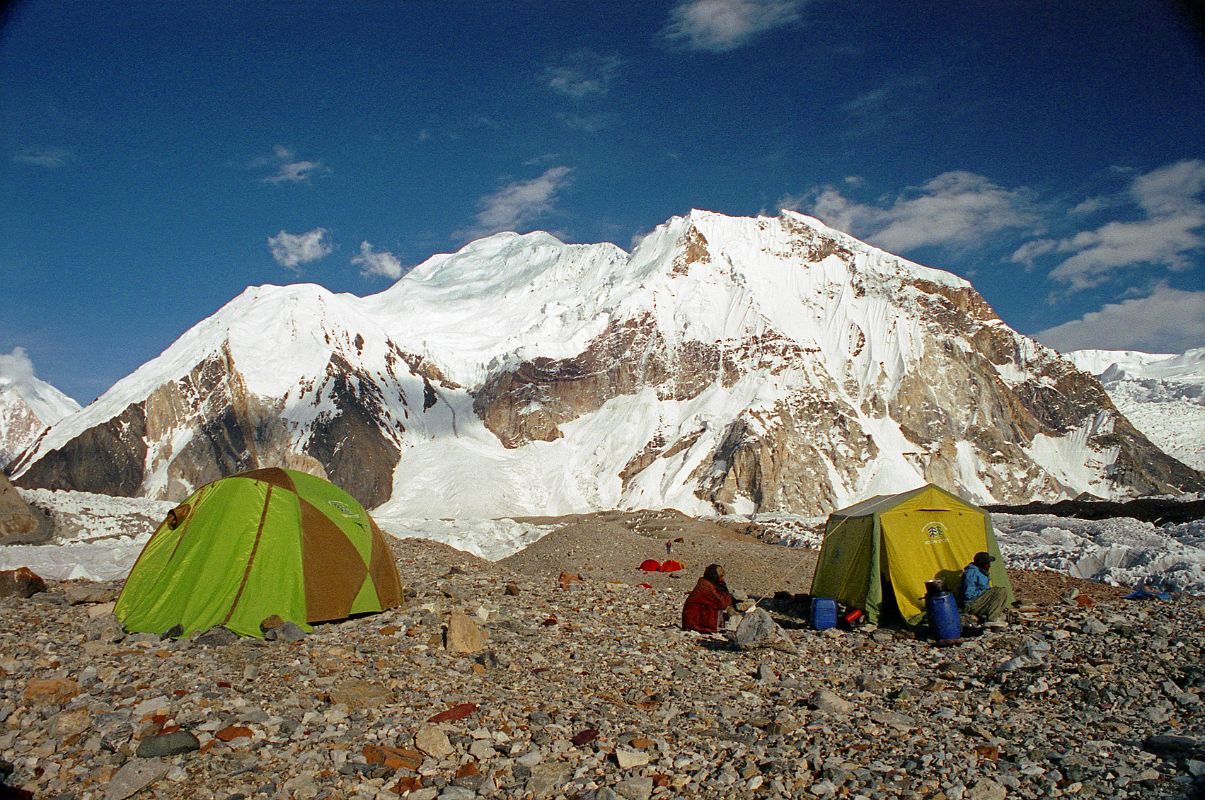 12 Shagring Camp On The Upper Baltoro Glacier With Baltoro Kangri We camped at Shagring (4853m) near the junction of the Upper Baltoro and Abruzzi Glaciers. Baltoro Kangri towers just beyond the camp.